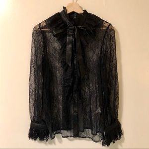 River Island lace BLOUSE w/ frill sleeves and neck